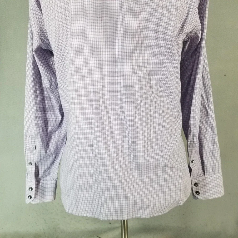 Banana Republic Shirt Mens M Purple Plaid Western Pearl Snap Retro Flex Stretch